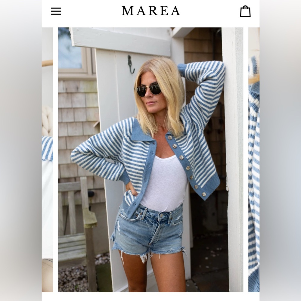 Marea by Liz Joy cardigan Large stripe blue and white worn 3 times